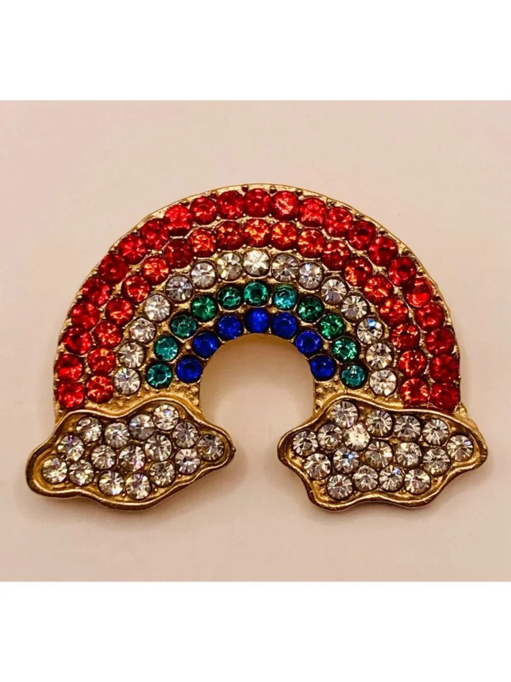 Rhinestone Rainbow Brooch Pin Gold-Tone Metal Multicolor Crystals -51B